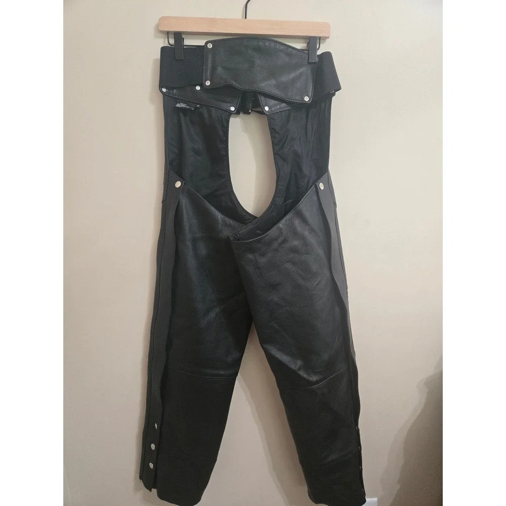 Vintage 90s Harley-Davidson Leather Chaps Men's M Made USA Black NWOT Motorcycle